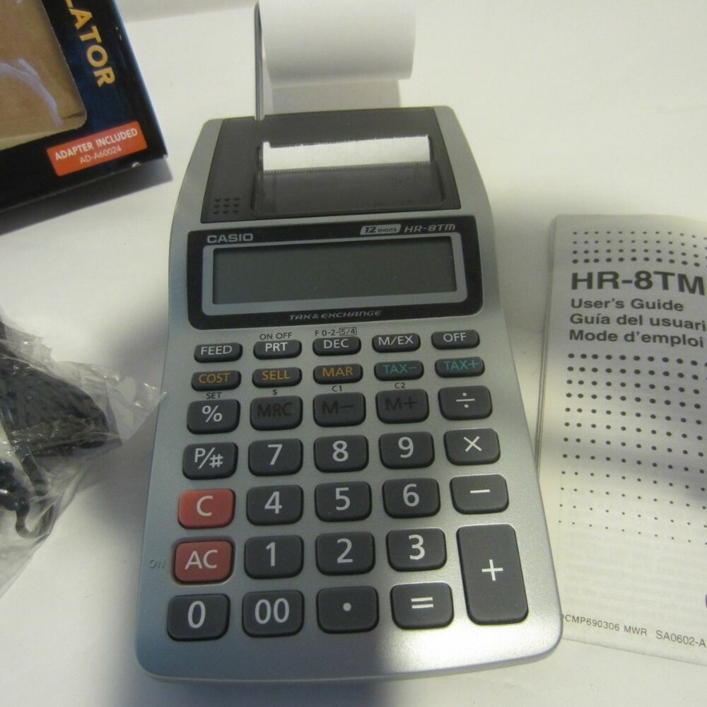 CASIO portable printing calculator HR-8TM w/ adapter in box